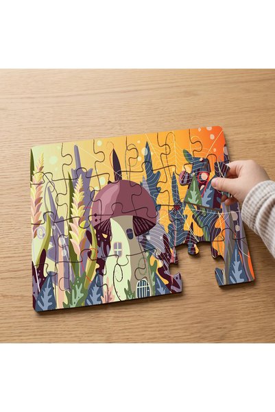 puntodizayn Mushroom House - 24 Piece Wooden Children's Puzzle with Spider We...