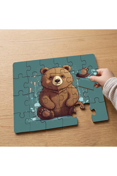 puntodizayn لغز خشبي للأطفال مكون من 24 قطعة بتصميم دب بني لطيف MPK0053