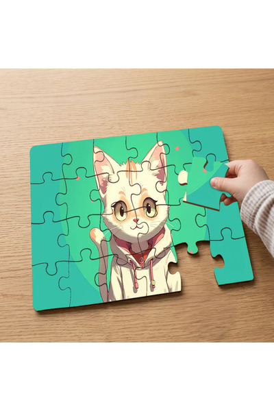 puntodizayn Anime Cat - 24 Piece Wooden Children's Puzzle with Cute Kitten De...