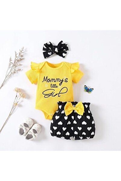 GENERAL Baby Girl Outfit 3 Piece Set Ribbed Ruffle Sleeve Bodysuit with Heart...