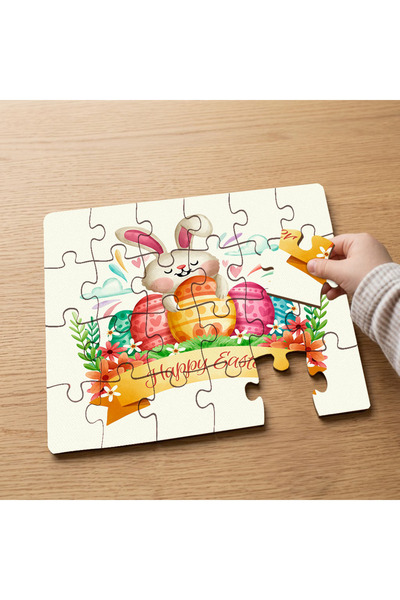 puntodizayn لغز خشبي للأطفال مكون من 24 قطعة بتصميم أرنب عيد الفصح MPK0034