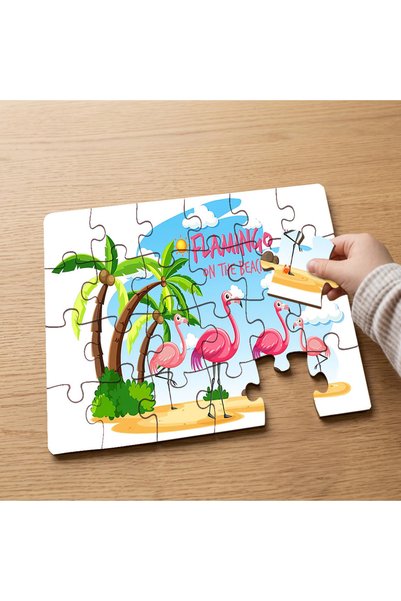 puntodizayn لغز خشبي للأطفال مكون من 24 قطعة بتصميم عائلة الفلامنغو MPK0502