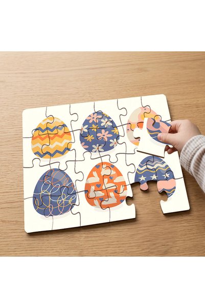 puntodizayn بيض عيد الفصح الملون - 24 قطعة من الألغاز الخشبية للأطفال بتصميم ...