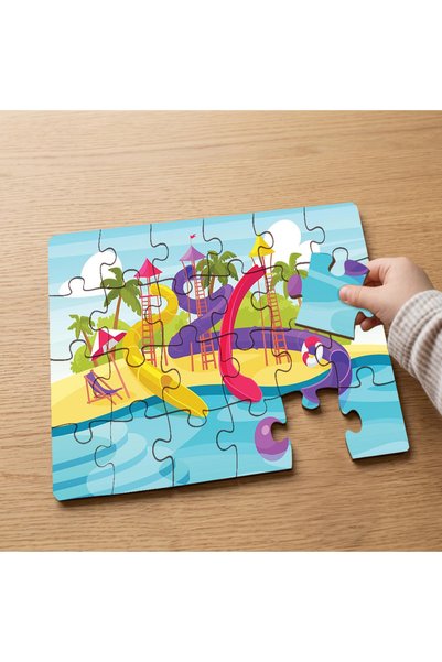 puntodizayn Amusement Park - 24 Piece Wooden Children's Puzzle with Pool Desi...