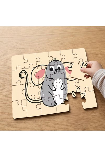 puntodizayn 24 Piece Wooden Children's Puzzle with Cute Little Mouse Design M...