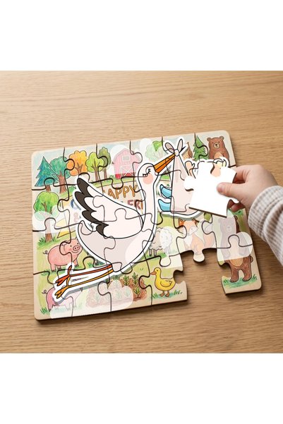 puntodizayn 24 Piece Wooden Children's Puzzle with Flying Stork Design Mpk0930