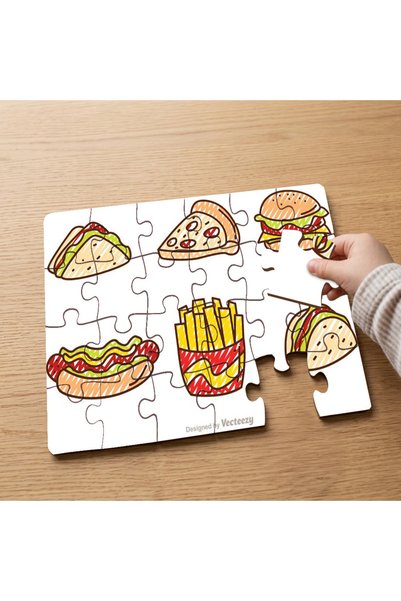 puntodizayn Fast Food Foods Designed 24 Piece Wooden Children's Puzzle Mpk1013