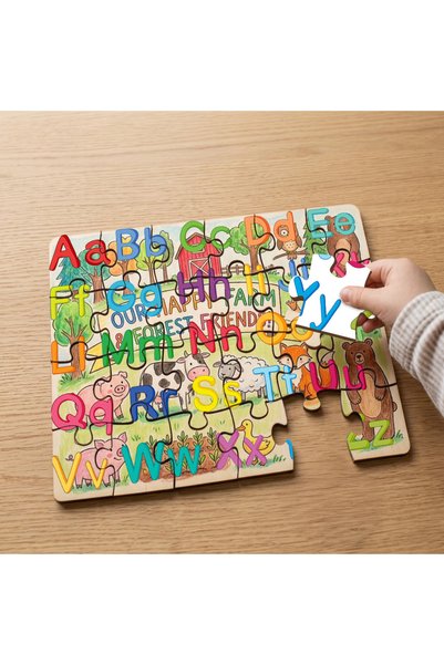 puntodizayn لغز خشبي للأطفال مكون من 24 قطعة بتصميم أبجدي ملون MPK0919