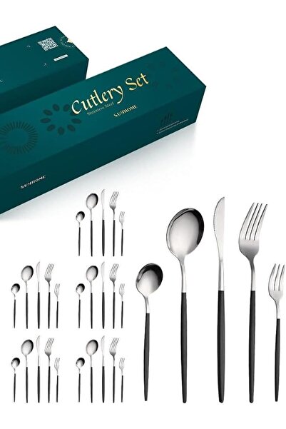 Sharpdo acc SUNHOME 30-Piece Stainless Steel Cutlery Set Black/Silver