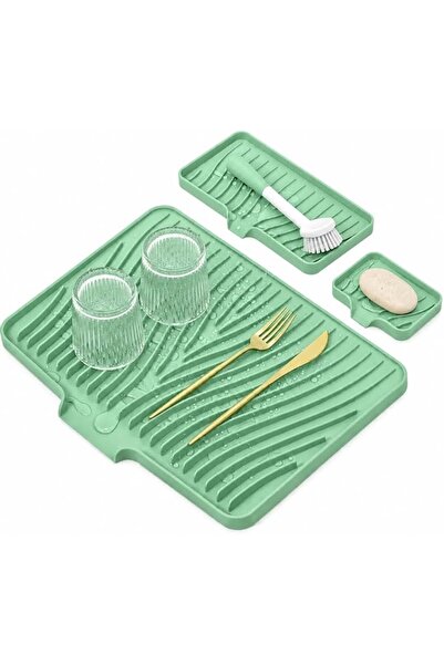 Generic مجموعة من 3 قطع من حصائر تجفيف الأطباق السيليكونية، حصيرة تصريف للمطب...