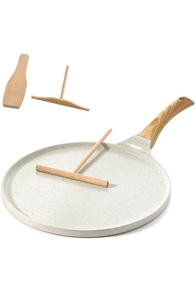 Generic Ceramic Coated Crepe Pan, 11", with Wooden Spreader and Handle, Induc...