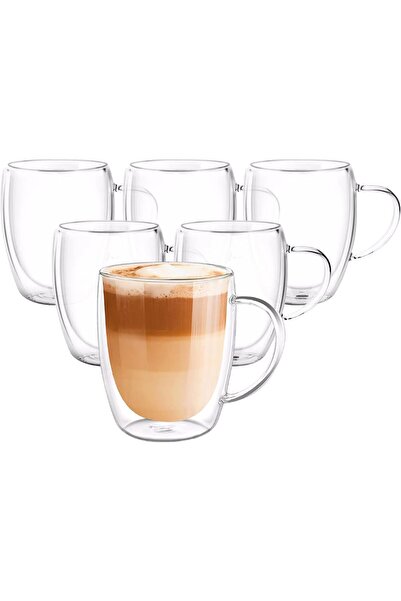 3Diamonds Double Wall Glass Coffee Mugs 350ml with Real Dry Flowers Set of 6,...