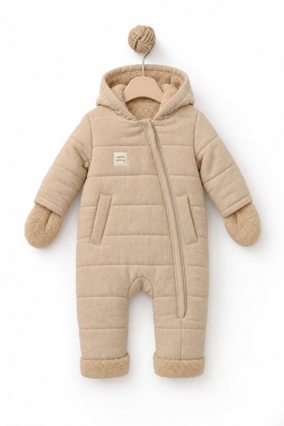 Bebek Kışlık Tulum Kapüşonlu Fermuarlı Peluş İçi Yumuşak Sıcak Tutan Unisex Tulum