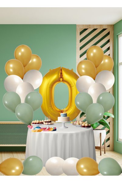 tedaks 0 Year Old Mold Green Themed Birthday Set Metallic Gold Sand Beige Mol...