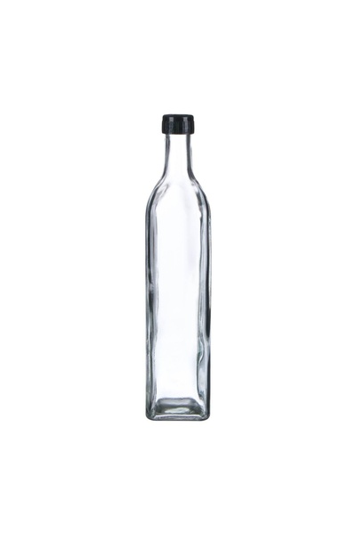 OEM Recipient Ulei 500ml din Sticla Transparenta cu Capac Negru si Gura Scurgere