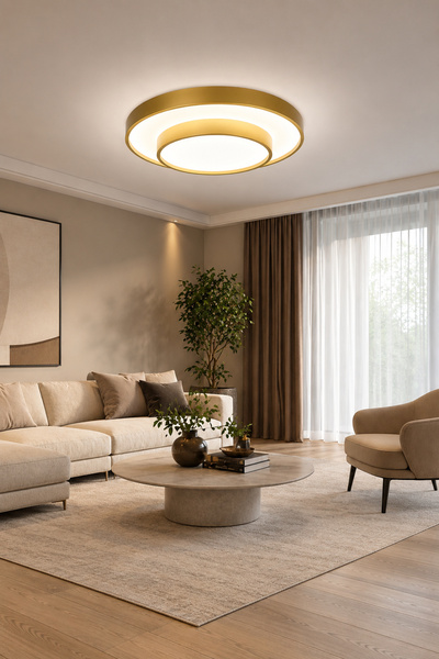 MARKATECH Maldiv Gold Modern 2 Katlı Plafonyer Kumandalı Dimmerli 3 Renk Ledl...