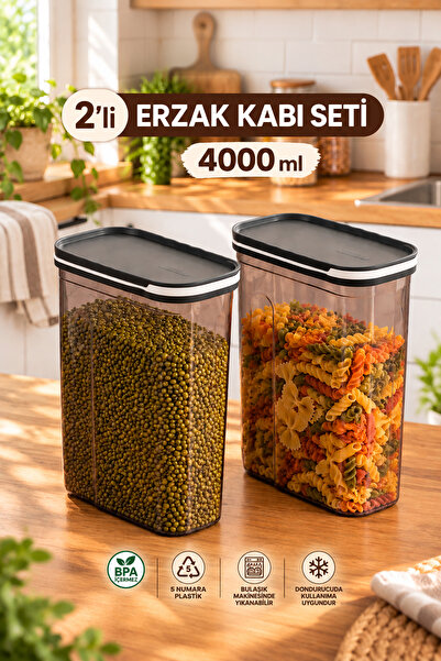 Porsima 1977-1 Antrasit 2'li Erzak Kabı Seti – 4000 ml Sürgülü Kapaklı Büyük ...