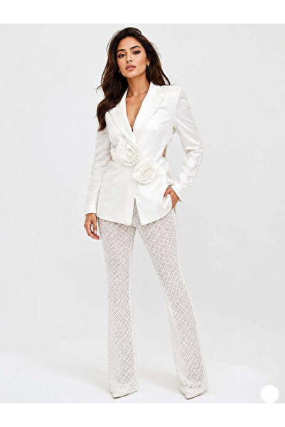Bellissima The Rosette Satin Blazer with Pearl Lattice Pants