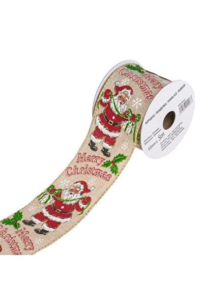 DD SHOP Panglica Decorativa Brad de Craciun Bej Mos Craciun Vasc "Merry Chris...