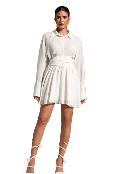 Bellissima White Georgette Shirt Mini Dress