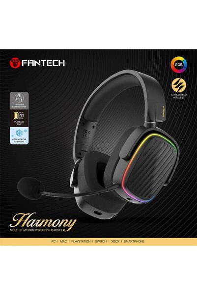 Fantech WHG02 Wireless RGB Headset, 50MM Drivers, Tri-Mode, ANC Mic, 20H Play...