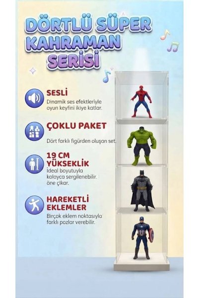 Tıfıl Toys Avengers 4’lü Süper Kahraman 19 cm Işıklı Batman Örümcek Adam Hulk...
