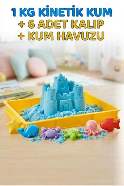 Tıfıl Toys Eğitici ve Geliştirici Mavi Kinetik Kum 1 Kg 6 Parça Oyun Kalıbı v...
