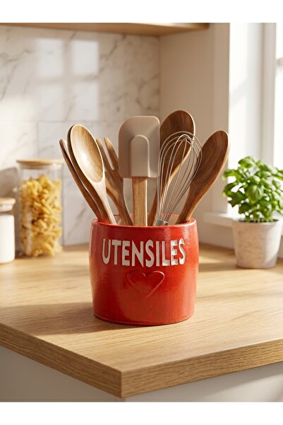 Be Candlous Bubble Countertop Upright Spoon Holder Organizer Concrete Red Color