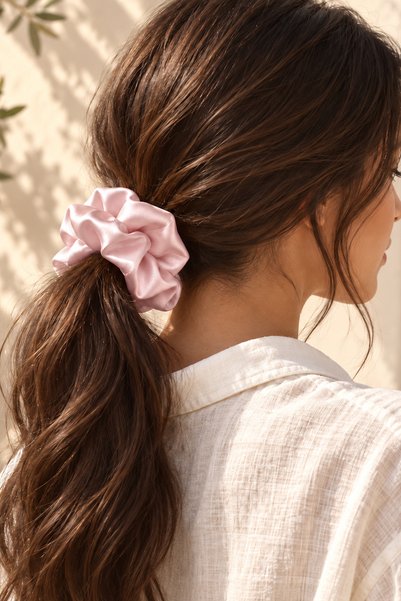 İpekshop %100 İpek Toz Pembe 22MM Büyük Boy Scrunchie Saç Tokası