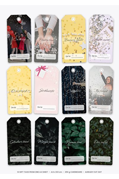 OEM Gift Tags Bright Joy, 12 pieces, Cardboard 250g, 4.6x8.8 cm