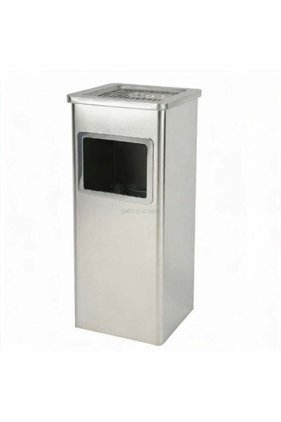 EK BINS Square Stainless Steel Ashtray Bin Receptacle for Hotels Silver