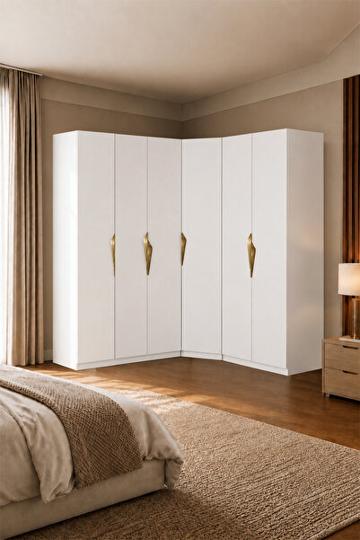 Avmpark Gama Gardırop 6 Kapaklı Köşe Modül+ Çekmeceli+ Askılı+ Tekli Metal Ku...