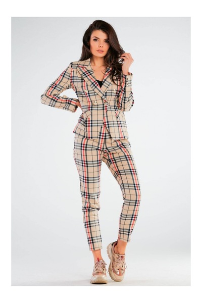 Awama Pantaloni eleganți bej în carouri