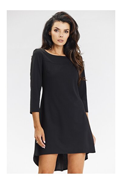 Awama Rochie mini elegantă, asimetrică, cu mâneci trei sferturi, neagră.