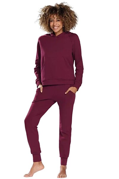 Dkaren Set de trening pentru femei, confortabil, casual, de zi cu zi, bordo