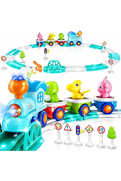 KidProtect Set Circuit Trenulet de Jucarie Electric cu Sunete si Lumini, Mult...