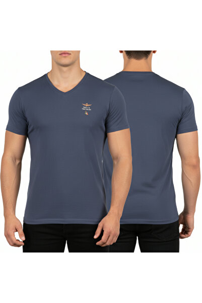 Aeronautica Militare Tricou bleumarin pentru bărbați, cu decolteu în V, SCOTI...