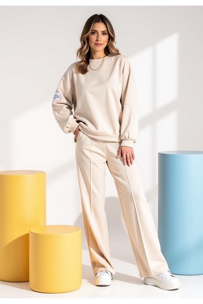 Figl Trening cu pantaloni largi - Set trening de damă - Set bej M1168