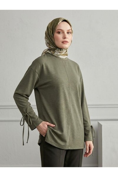Lunsera Store Pique Tunic with Sleeve Piping Detail - Khaki