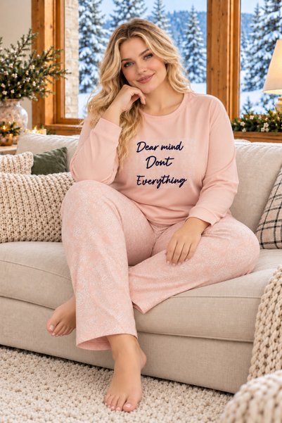 ELİTOL Somon Dear Mind Don't Everything Gemustertes Luxus-Thermo-Damen-Pyjama...