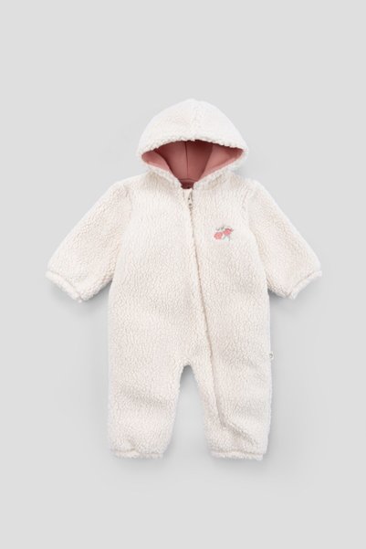 Little Gusto Organik Pamuk Ekru Fermuarlı Wellsoft Bebek Tulum