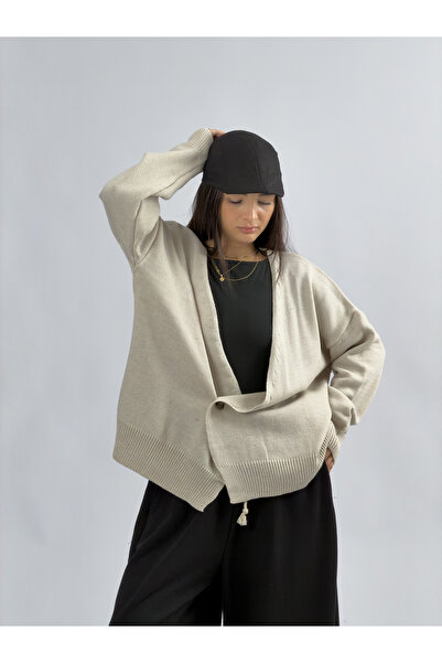COCOPELLI Single Button Beige Knitwear Women's Cardigan Coc3575