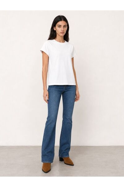 Loft Belında Kadın Koyu Mavi Bootcut Orta Bel Slim Fit Jean Pantolon