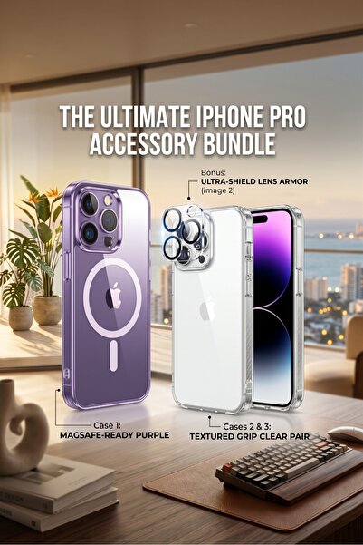 Primo Plus 3-in-1 Premium Protection Bundle for iPhone 14 Pro Max: MagSafe Cl...