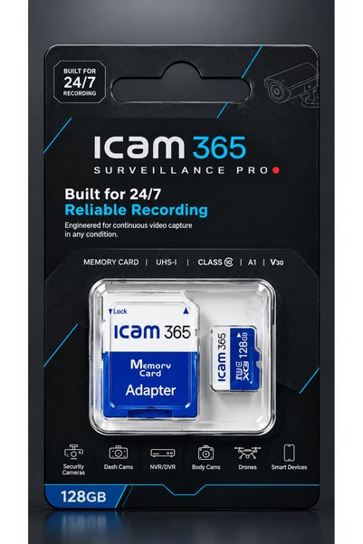 ICAM 365 128 GB MicroSDXC Hafıza Kartı 100 MB/s Class 10 U3 Kamera SD Kart + Adaptör