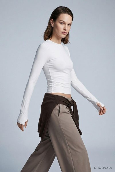 Rays Crew Neck Finger-Loop Combed Cotton Bodysuit 911 Ecru