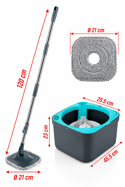 grimorlife Triton Temiz ve Kirli Suyu Ayıran Mop Seti 2 Litre – Kare Mikrofiber Mop, Çift Hazneli Kova ve Sıkma Sistemi
