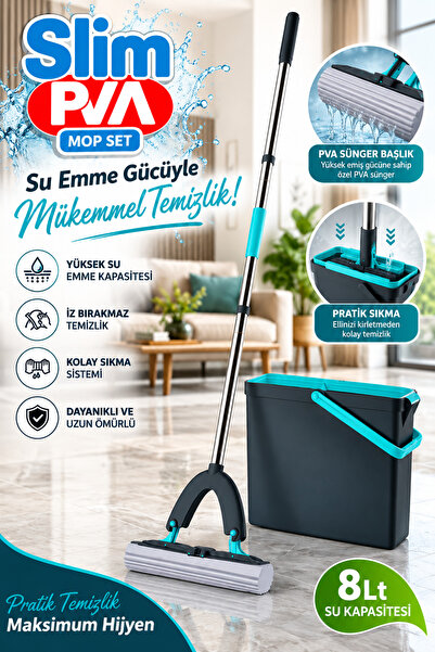 grimorlife PVA Süngerli Paspas Mop Seti 8 Litre – Yüksek Su Emici, İz Bırakma...
