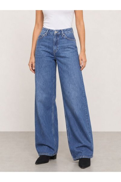 Loft Emma Women's Medium Blue Wide Leg High Waist Regular Fit Jean Pants