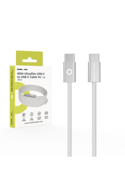 Mobile Origin 60W Υπέρλεπτο Καλώδιο USB-C σε USB-C 1 μ. CB11 Λευκό